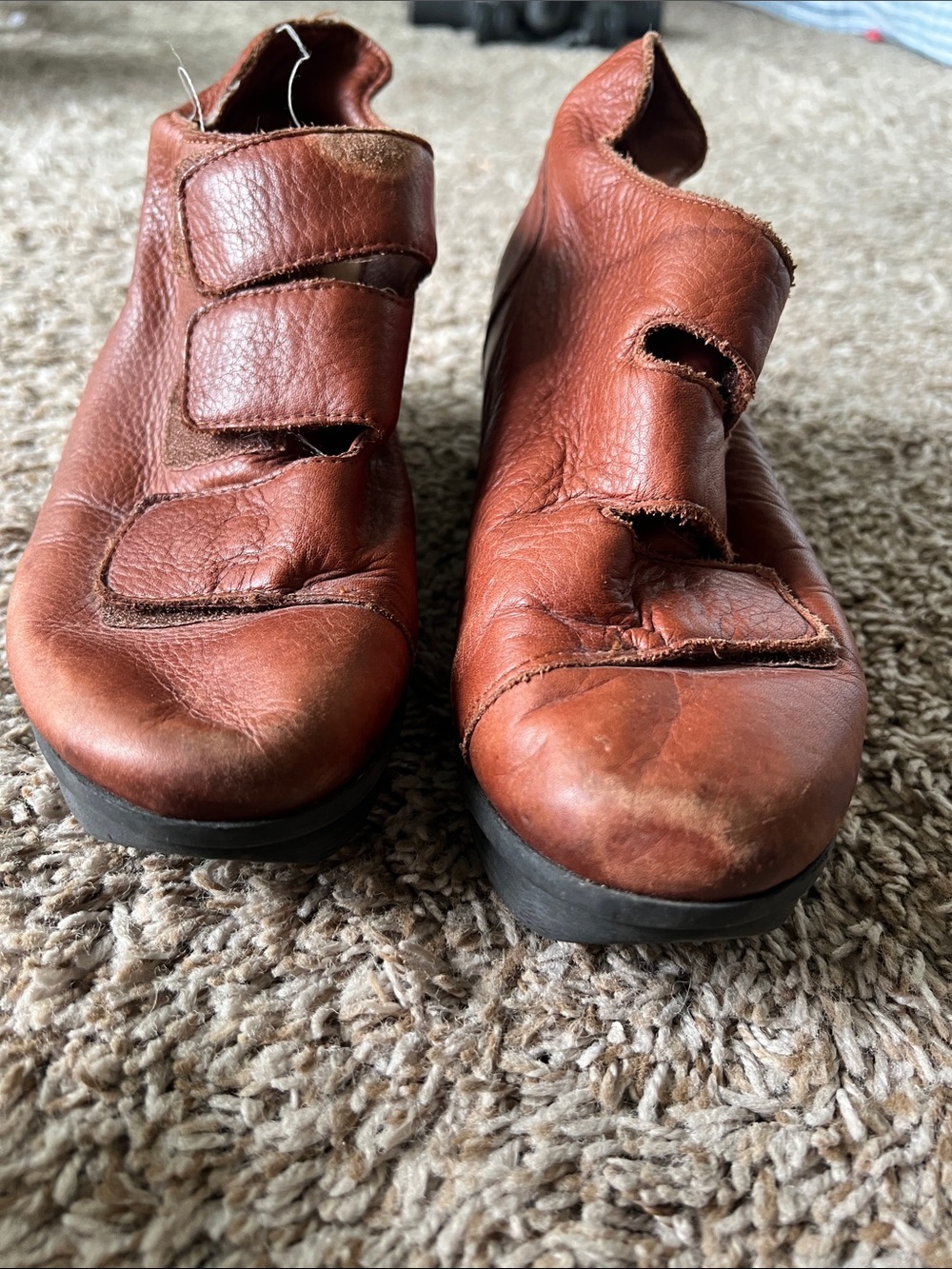 Women's Brown Leather Heeled Boots with valcro Straps